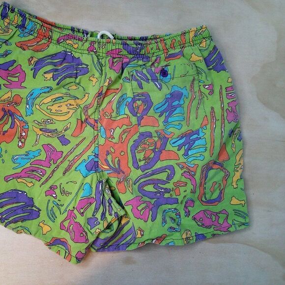 Vintage 90s Trend Basics Abstract Strokes Swim Shorts - Picture 3 of 7